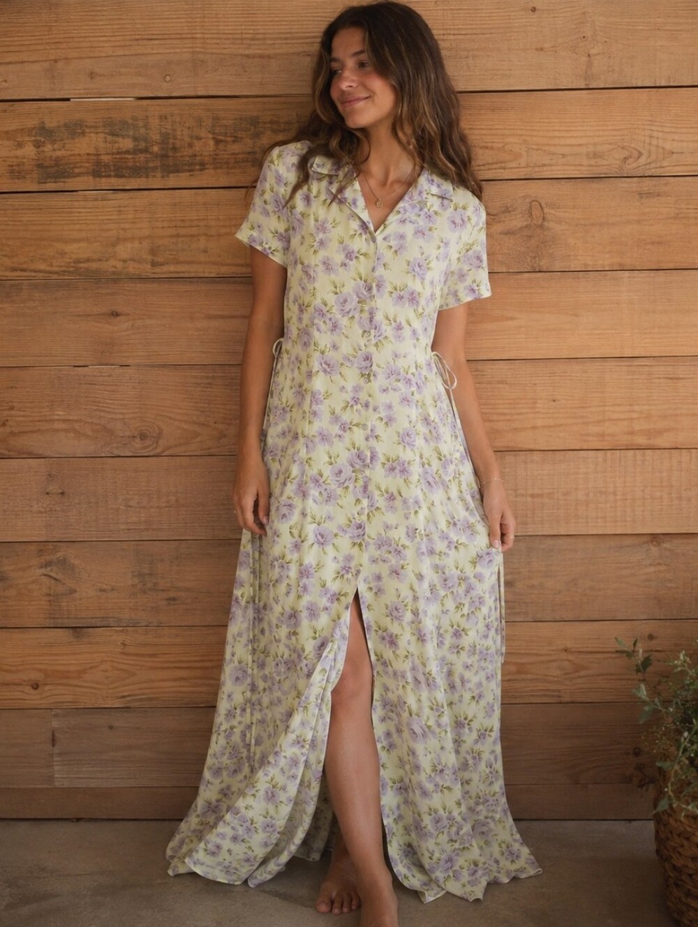 Vintage 90s Cottage Core Y2k Butter Mom Maxi Dress with Lavender Floral Print